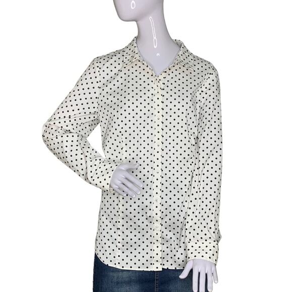 Charter Club White Blouse with Black Polka Dot Long Sleeve Size 16 Buttons Down - Picture 1 of 8